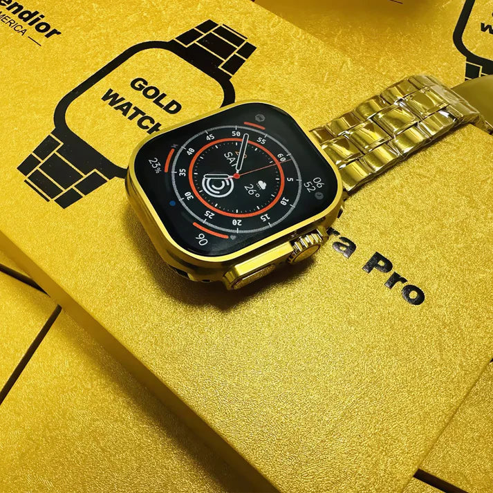 G9 Ultra Pro Series 8 Smart Watch: Fendior American Gold Edition with 3 Extra Straps & Always-On Display