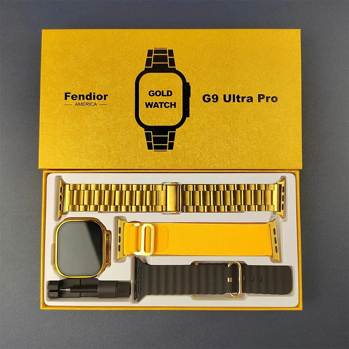 G9 Ultra Pro Series 8 Smart Watch: Fendior American Gold Edition with 3 Extra Straps & Always-On Display